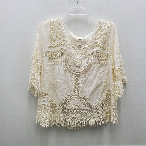 Democracy Crochet Lace Boho Top w/ Tank Top Cotton Size S - Picture 8 of 12